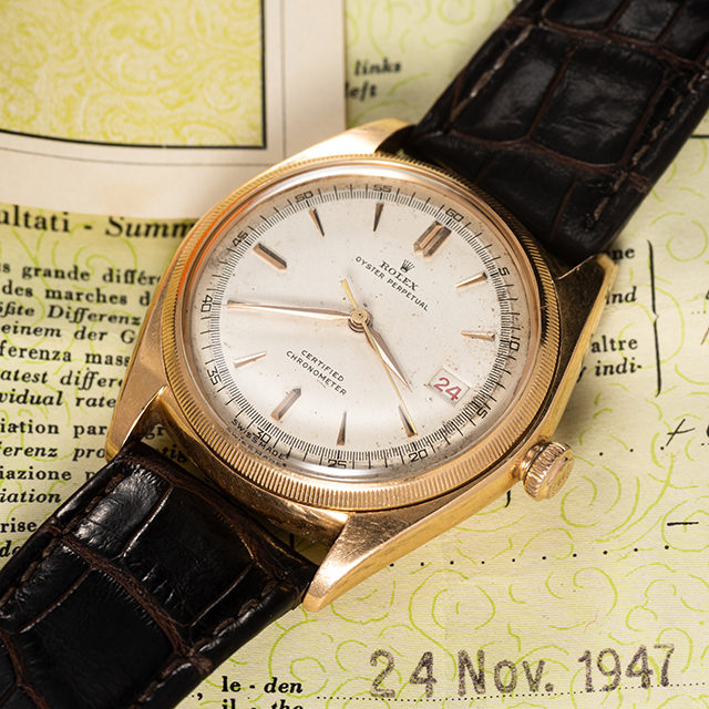 SOLD - 1947 Rolex Ovettone Rose Gold Ref. 4467 With Certificate